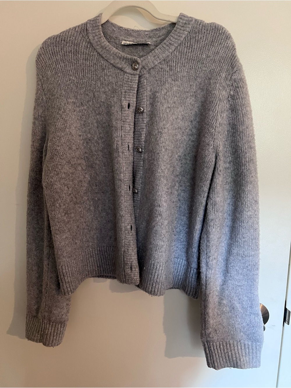 Abercrombie & Fitch Light Gray Button-Front Crewneck Cardigan